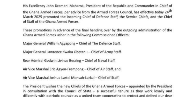 mahama elevates new chief of defence staff and service chiefs