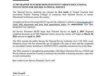 National Service Authority deploys 13,700 trained teachers for 2025/2026 National Service