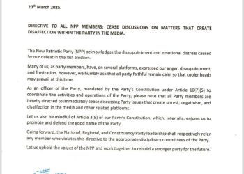 NPP directs members to cease public discussions that create disaffection