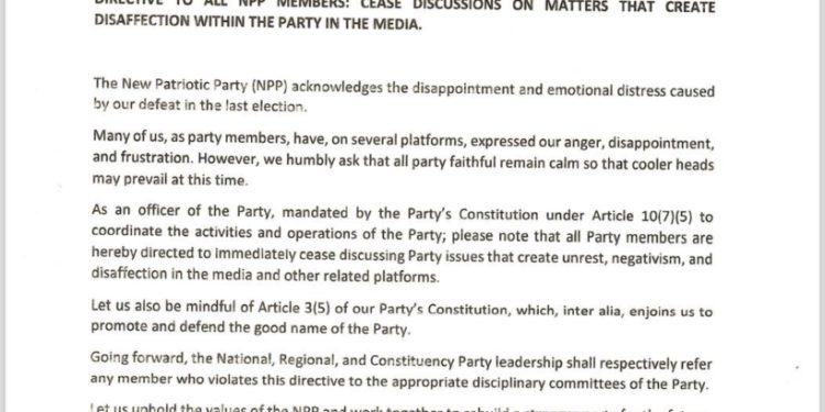 npp directs members to cease public discussions that create disaffection