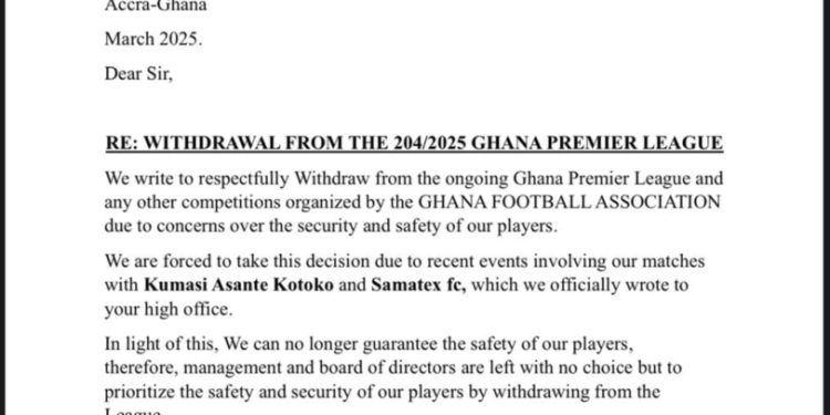 nsoatreman fc withdraw from 2024 25 ghana premier league over security concerns