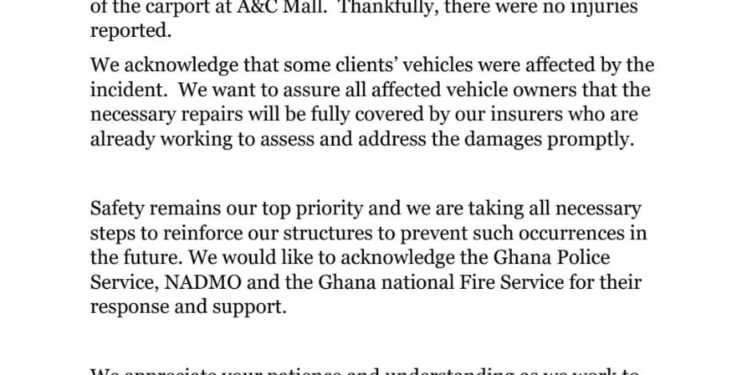 repairs will be fully covered by our insurers ac mall assures affected customers