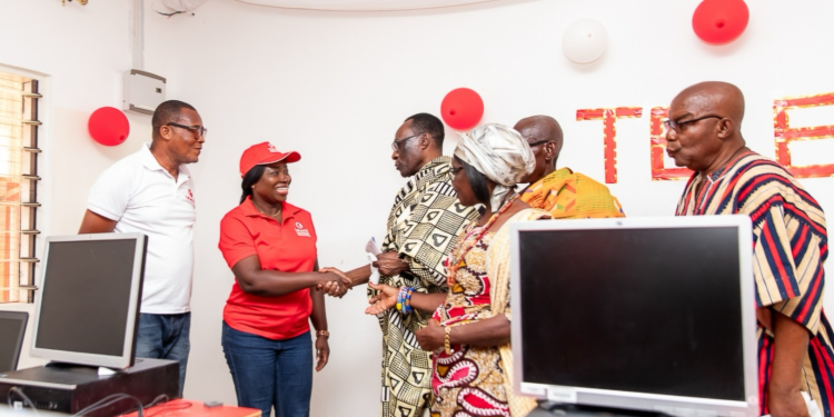 telecel ghana volunteers hand over fully renovated ict lab to anfoega e p primary school