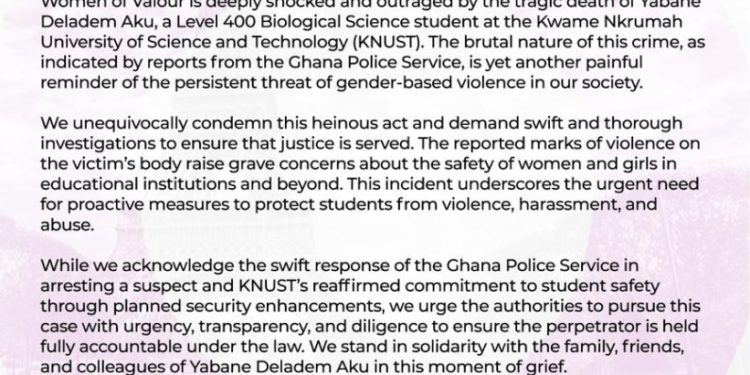 women of valour demands swift investigation into knust murder