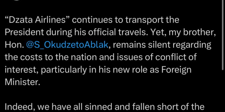 your silence on mahamas use of dzata airlines is loud kow essuman to ablakwa