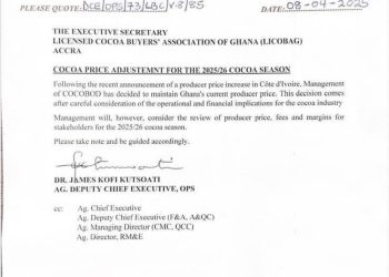 COCOBOD maintains cocoa price for 2025/2026, eyes future review