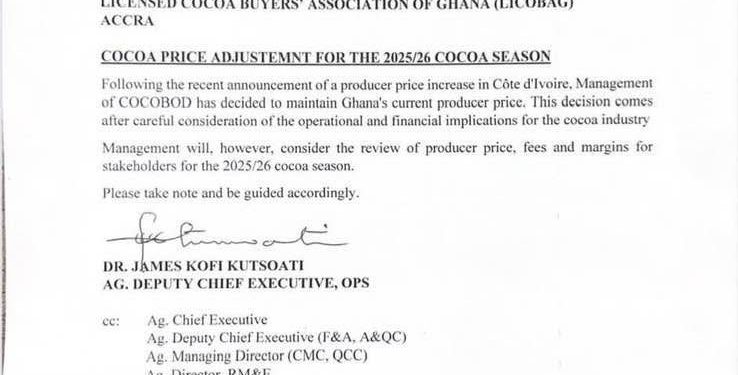 cocobod maintains cocoa price for 2025 2026 eyes future review