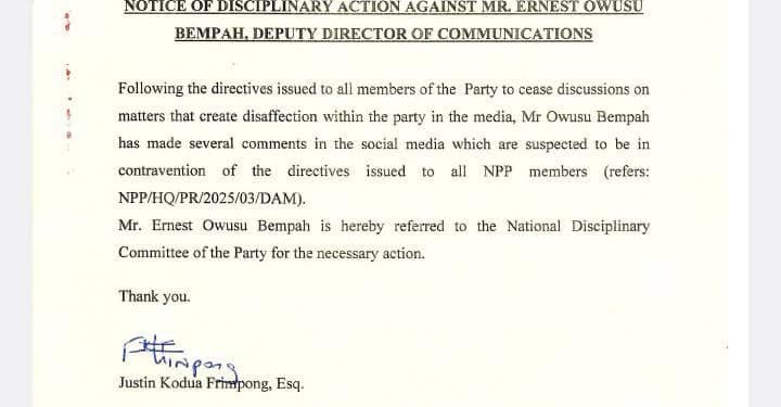 ernest owusu bempah referred to npps disciplinary committee over social media commentary