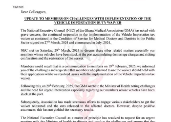 GMA demands urgent meeting with Health Minister over suspension of vehicle importation tax waiver 7 GMA demands urgent meeting with Health Minister over suspension of vehicle importation tax waiver