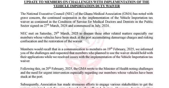 gma demands urgent meeting with health minister over suspension of vehicle importation tax waiver