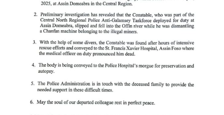 Police probe death of officer who drowned during anti-galamsey operation in Offin River 1 police probe death of officer who drowned during anti galamsey operation in offin river