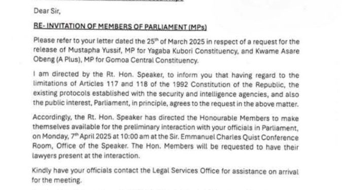 speaker approves nibs request to meet 2 mps mustapha yussif and a plus to aid investigations