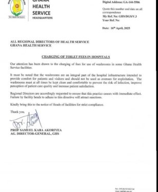 stop charging toilet fees for usage of washrooms in hospitals ghana health service to directors