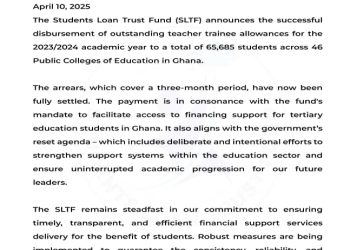 Teacher trainee allowance arrears fully paid – Students Loan Trust Fund
