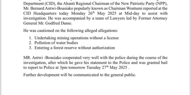 chairman wontumi to report to cid on tuesday