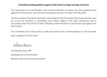 Committee probing CJ removal petitions to begin hearings tomorrow