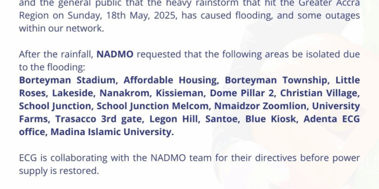 ecg collaborates with nadmo to safely restore power after accra floods