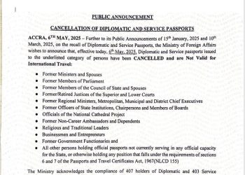 Foreign Affairs Ministry revokes 701 Diplomatic and Service Passports