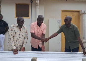 Gacem, Eid Saud, and Akatsi South MP donate building materials to rainstorm victims in Akatsi