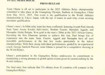 Ghana’s relay team eyes World Athletics Championships spot in Guangzhou