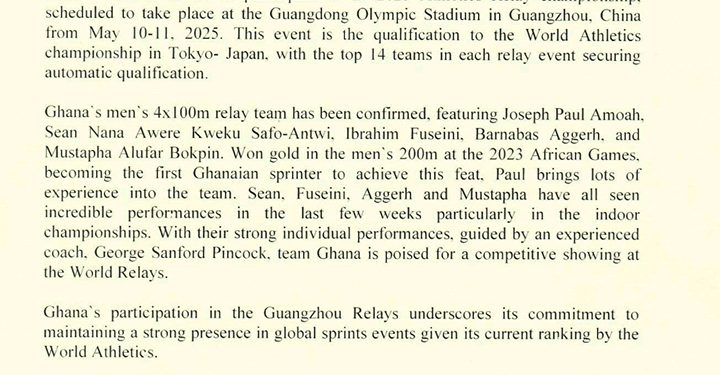Ghana’s relay team eyes World Athletics Championships spot in Guangzhou 1 ghanas relay team eyes world athletics championships spot in guangzhou