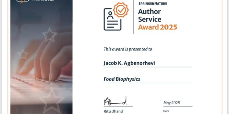 knusts prof jacob agbenorhevi receives dual springer nature awards for excellence in scientific publishing