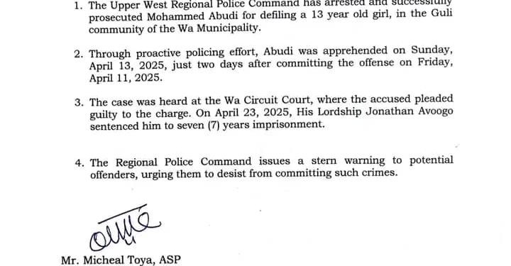 Man jailed seven years for defiling minor in Wa 1 man jailed seven years for defiling minor in wa