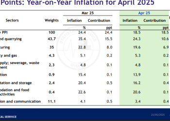 Producer inflation tumbles to 18.5% in April 2025 – GSS