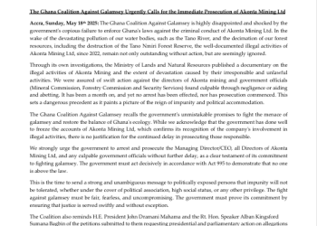 Prosecute Akonta Mining immediately – Coalition against galamsey tells government