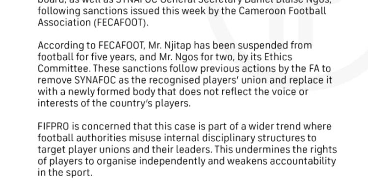 fifpro condemns geremi njitap ban urges fifa and caf to act