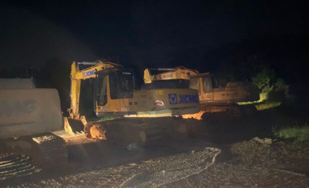 galamsey fight 4 excavators seized at kyebi offenders flee birim river