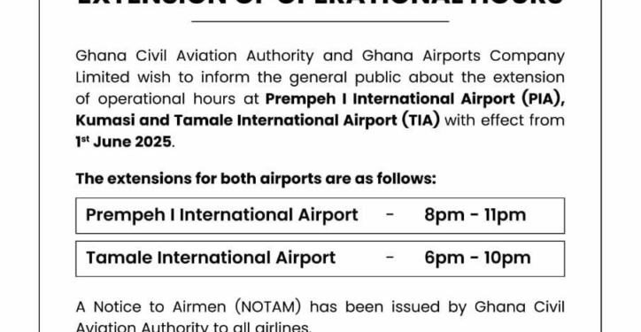 gcaa airports company extend operating hours at kumasi and tamale airports