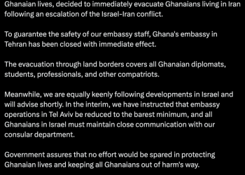 Ghana’s embassy in Tehran shut with immediate effect over Iran-Israel war