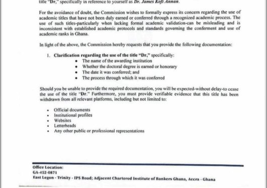 gtec demands clarification over use of dr title by james kofi annan