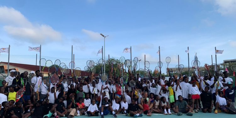 hundreds of kids and coaches undergo tennis training in accra