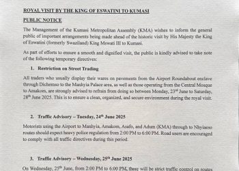 KMA restricts street trading, enhances traffic regulations as Kumasi welcomes Eswatini King