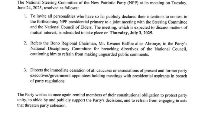 npp invites presidential hopefuls directs cessation of meetings with party executives