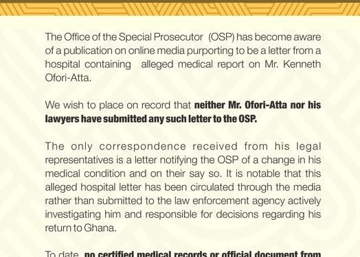osp dismisses circulating medical report on ken ofori atta denies receiving any official document