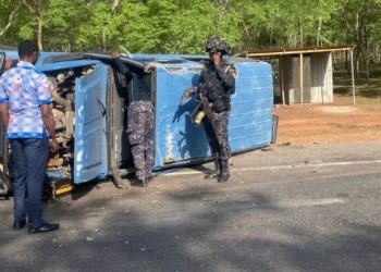 Police escort vehicle somersaults in near-fatal crash near Binduri