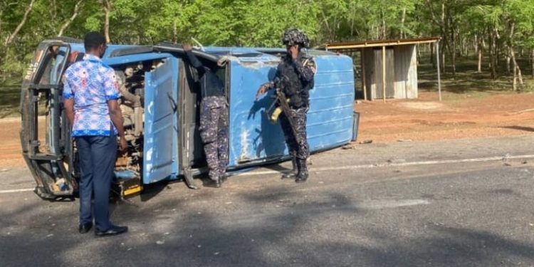 police escort vehicle somersaults in near fatal crash near binduri
