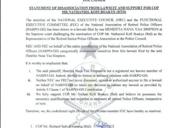 Retired Police Officers Association dissociates itself from suit challenging Kofi Boakye’s Police Council nomination