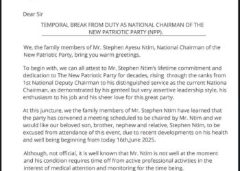 Stephen Ntim takes temporal break as NPP Chairman due to health concerns