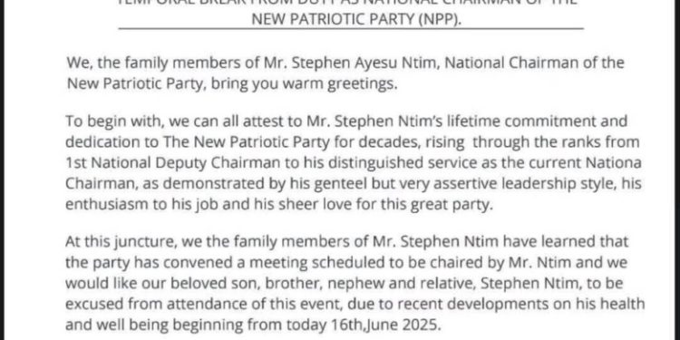 stephen ntim takes temporal break as npp chairman due to health concerns