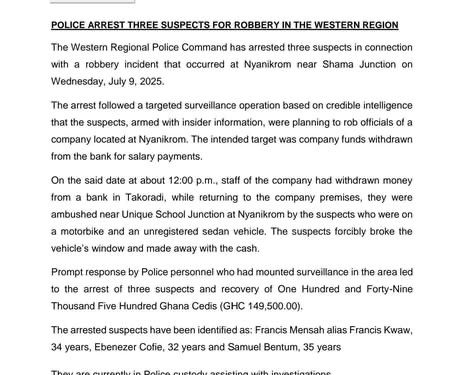 3 arrested in foiled robbery at nyanikrom ghc2a2149500 recovered
