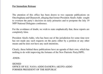 Akufo-Addo’s office denies reports of attempting to influence upcoming NPP Delegates Conference