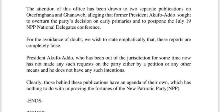 akufo addos office denies reports of attempting to influence upcoming npp delegates conference