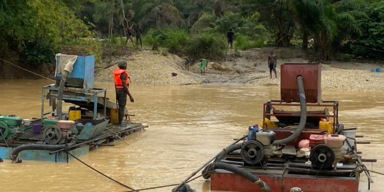 galamsey prestea blue water guards destroy 8 chanfang machines seize 8 pumping machines