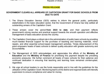 GES confirms full clearance of capitation grant arrears