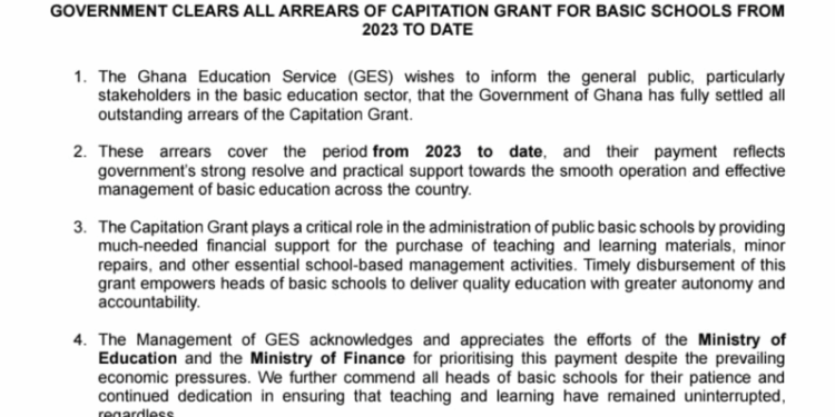 ges confirms full clearance of capitation grant arrears