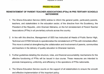 GES reinstates PTAs in pre-tertiary schools following presidential directive